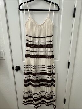 Abercrombie cream and Brown Striped Crochet MIDI dress